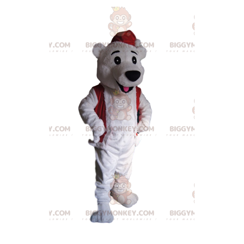 Costume de mascotte BIGGYMONKEY™ d'ours blanc avec un bonnet de Costume de mascotte BIGGYMONKEY™ d'ours blanc avec un bonnet de