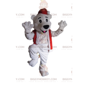 Kostium maskotka miś polarny BIGGYMONKEY™ z czapką Świętego