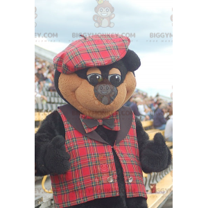 BIGGYMONKEY™ maskotkostume sort og brun bjørn plaid kjole -