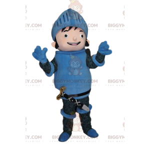 Happy Knight In Blue Armor BIGGYMONKEY™ Mascot Costume -