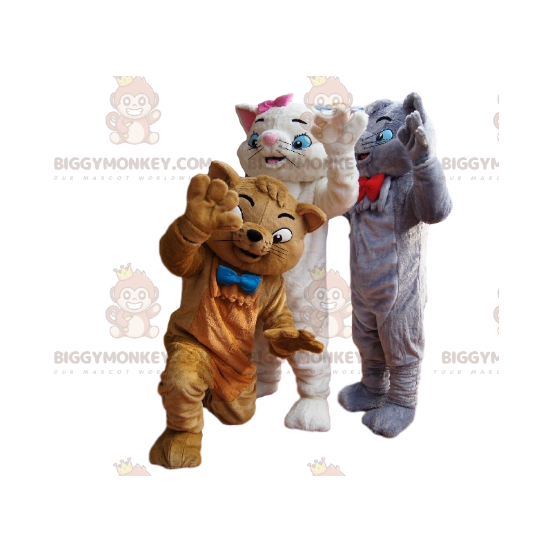 Trio de fantasia de mascote BIGGYMONKEY™ de gatos cinza, branco Trio de fantasia de mascote BIGGYMONKEY™ de gatos cinza, branco