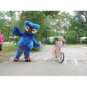 Costume de mascotte BIGGYMONKEY™ de hibou bleu jaune et orange