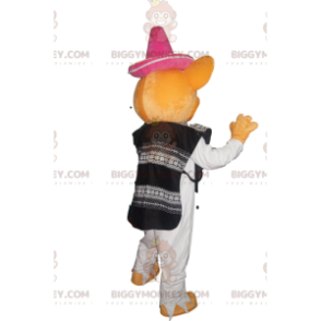 Oranssi hiiri BIGGYMONKEY™ maskottiasu sombrerolla ja perinteisellä tunikalla - Hiiren maskotti - BiggyMonkey.com