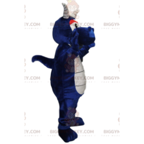 Kostým maskota BIGGYMONKEY™ Půlnoční modrý drak s bílými rohy –