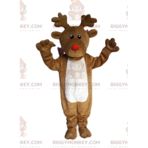 BIGGYMONKEY™ Reindeer Mascot Costume With A Round Red Nose -