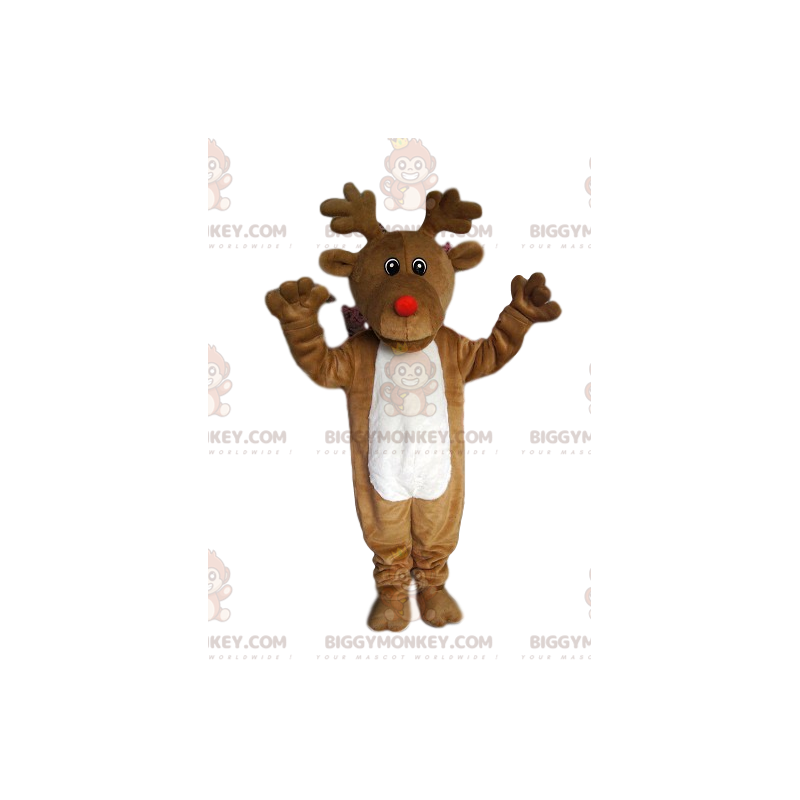 Disfraz de mascota de reno BIGGYMONKEY™ con nariz redonda roja Disfraz de mascota de reno BIGGYMONKEY™ con nariz redonda roja