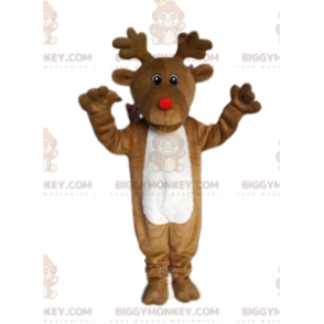 BIGGYMONKEY™ Rendiermascottekostuum met ronde rode neus - Mascottes van herten en herten - BIGGYMONKEY_013309 - BiggyMonkey.com