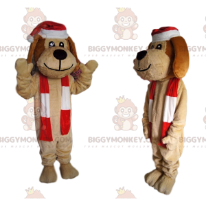 BIGGYMONKEY™ Mascot Costume Cheerful Tan Dog With Santa Hat -