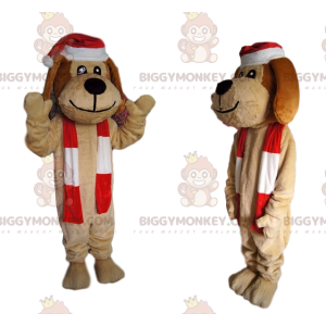 BIGGYMONKEY™ Mascottekostuum Vrolijke bruine hond met kerstmuts
