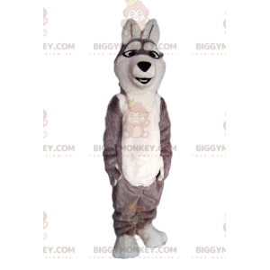 Fato de mascote BIGGYMONKEY™ cão lobo cinzento e branco. –