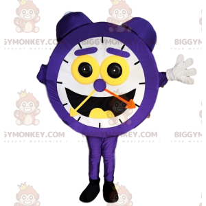 Kostým fialového budíku BIGGYMONKEY™ maskota s obrovským