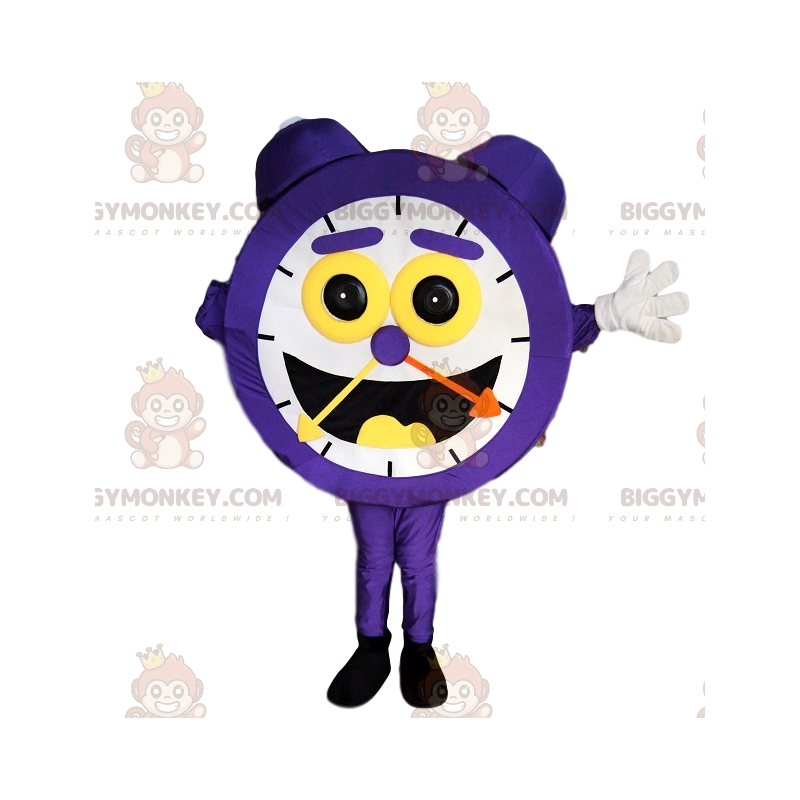 Purppura herätyskello BIGGYMONKEY™ maskottiasu valtavalla Purppura herätyskello BIGGYMONKEY™ maskottiasu valtavalla