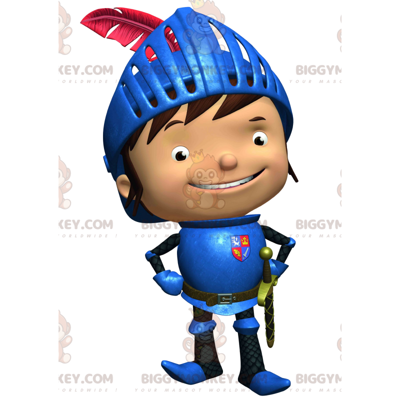 BIGGYMONKEY™ Happy Little Knight Mascot Costume with Blue Armor