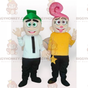 2 manliga och kvinnliga BIGGYMONKEY™s maskotar med färgat hår -