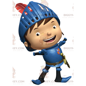 BIGGYMONKEY™ Happy Little Knight Mascot Costume with Blue Armor