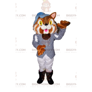 Tvåfärgad katt BIGGYMONKEY™ maskotdräkt med snygg kostym -