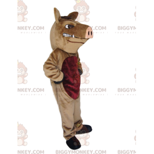 BIGGYMONKEY™ Mascot Costume Aggressive Brown Boar With Pink