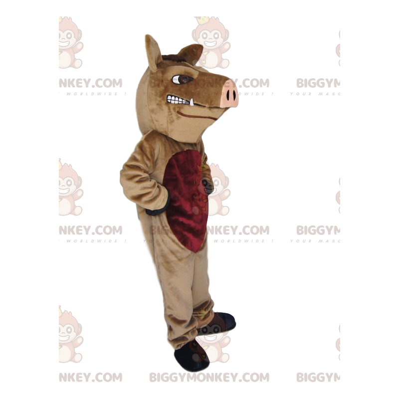 Kostium maskotki BIGGYMONKEY™ Agresywny brązowy dzik z różowym Kostium maskotki BIGGYMONKEY™ Agresywny brązowy dzik z różowym