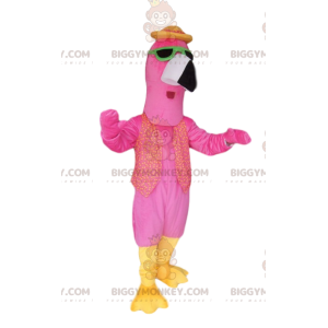 Kostým maskota BIGGYMONKEY™ Flamingo se zelenými slunečními