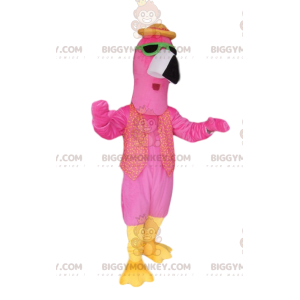 Στολή μασκότ Flamingo BIGGYMONKEY™ με πράσινα γυαλιά ηλίου -