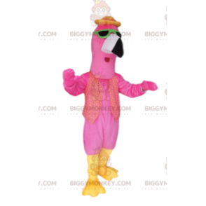 Στολή μασκότ Flamingo BIGGYMONKEY™ με πράσινα γυαλιά ηλίου - Μασκότ πουλιών - BIGGYMONKEY_013322 - BiggyMonkey.com
