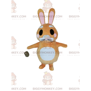 BIGGYMONKEY™ mascot costume of small beige rabbit with a cute