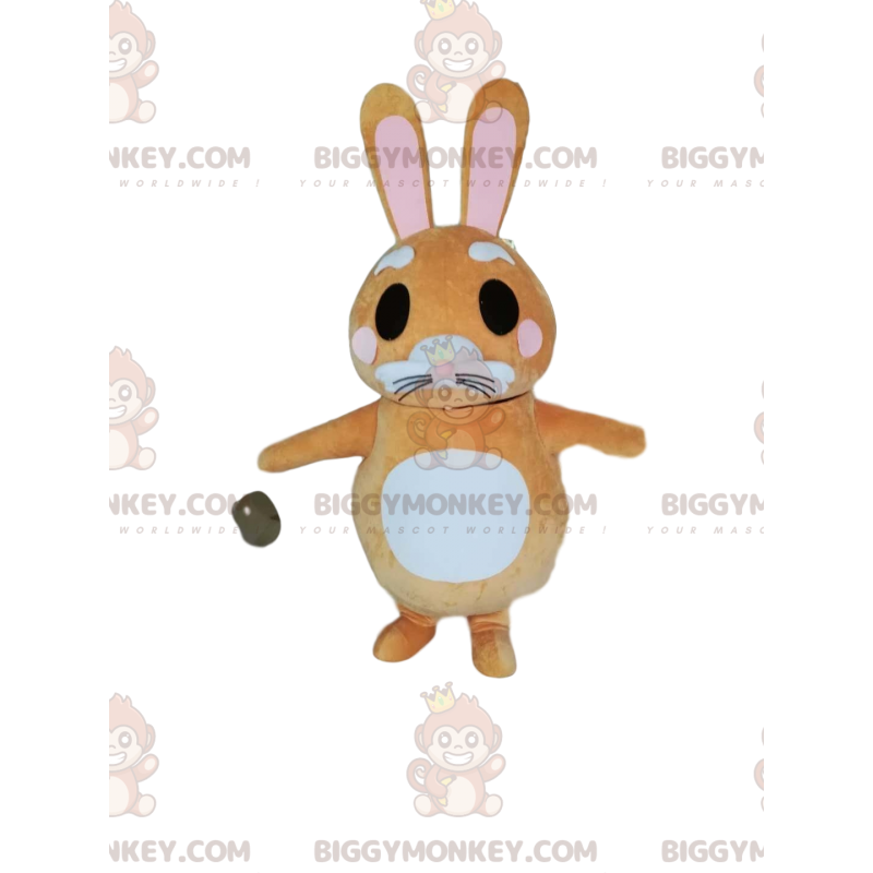 BIGGYMONKEY™ mascot costume of small beige rabbit with a cute BIGGYMONKEY™ mascot costume of small beige rabbit with a cute