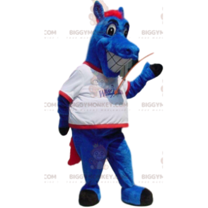 Nezvyklý kostým maskota Blue Horse BIGGYMONKEY™ s bílým dresem - Koňské maskoti - BIGGYMONKEY_013335 - BiggyMonkey.com
