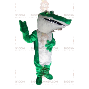 Kostým maskota zeleného a bílého krokodýla BIGGYMONKEY™ –