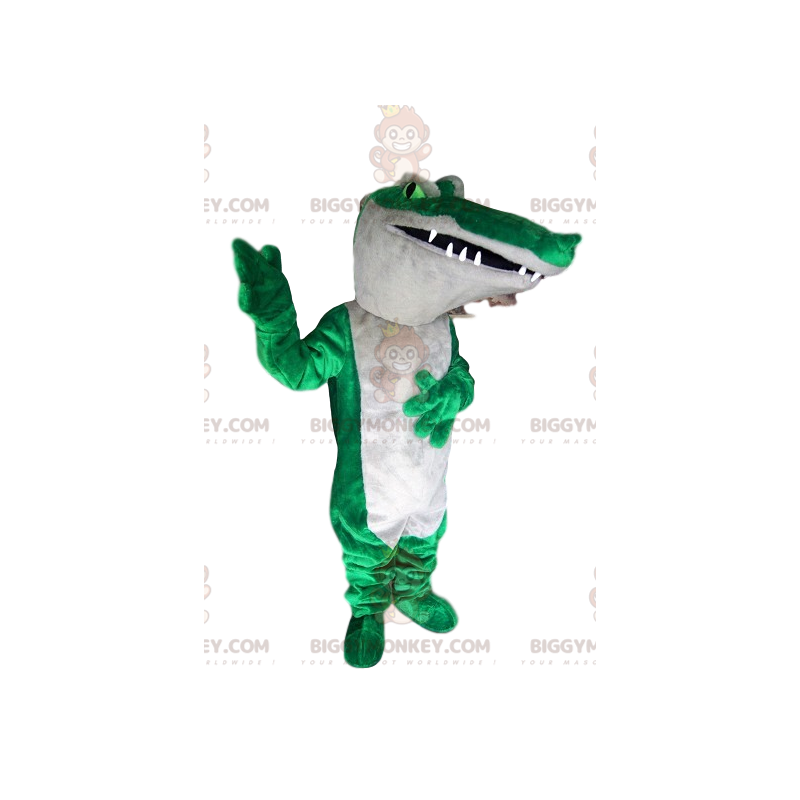 Costume mascotte BIGGYMONKEY™ coccodrillo verde e bianco - Costume mascotte BIGGYMONKEY™ coccodrillo verde e bianco -