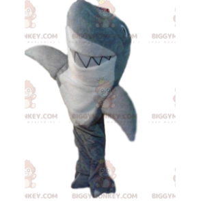 Very Smiling Gray and White Shark BIGGYMONKEY™ Mascot Costume -