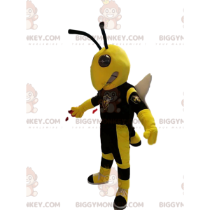Kostým maskota BIGGYMONKEY™ žluté a černé vosy s bílými křídly