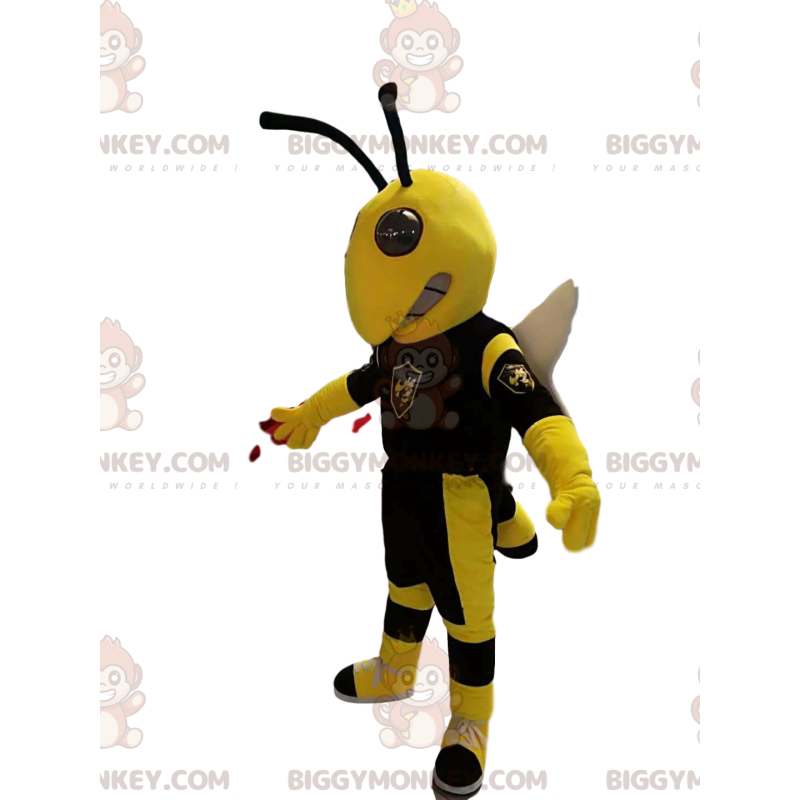 BIGGYMONKEY™ Costume da mascotte di Vespa gialla e nera, con BIGGYMONKEY™ Costume da mascotte di Vespa gialla e nera, con