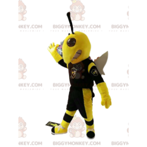 Kostým maskota BIGGYMONKEY™ žluté a černé vosy s bílými křídly