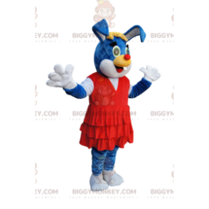 Blauw konijn BIGGYMONKEY™ mascottekostuum met prachtige rode