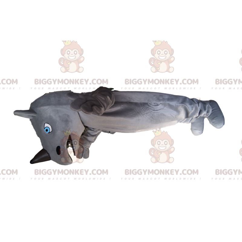 BIGGYMONKEY™ maskottiasu harmaasta ja mustasta sarvikuonosta BIGGYMONKEY™ maskottiasu harmaasta ja mustasta sarvikuonosta