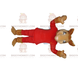 Kamel BIGGYMONKEY™ Maskottchenkostüm in rotem Outfit -