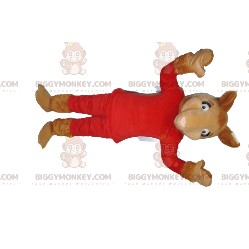 Camel BIGGYMONKEY™ mascottekostuum in rode outfit - Camel BIGGYMONKEY™ mascottekostuum in rode outfit -