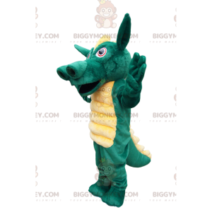 Traje de mascote BIGGYMONKEY™ Dragão Verde com lindo brasão