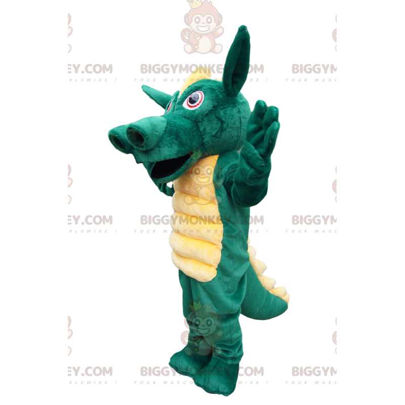 Costume de mascotte BIGGYMONKEY™ de dragon vert avec une crête