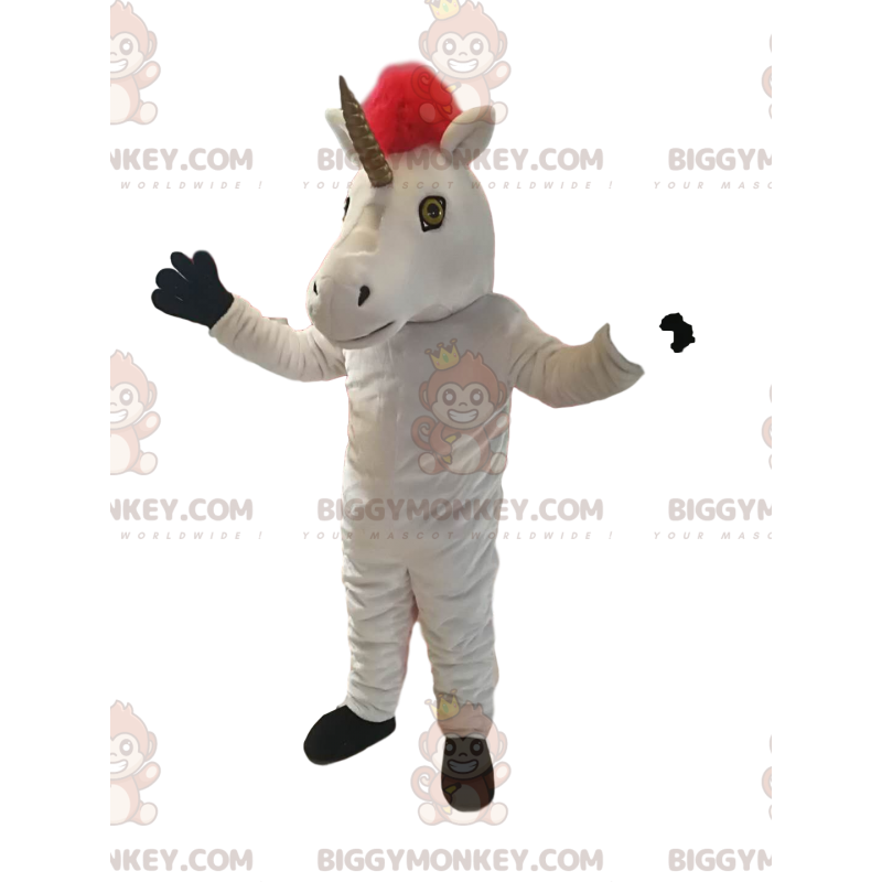 BIGGYMONKEY™ Mascottekostuum Witte Eenhoorn met Prachtige Rode BIGGYMONKEY™ Mascottekostuum Witte Eenhoorn met Prachtige Rode