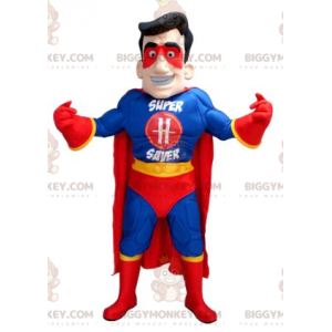 Superhero BIGGYMONKEY™ Mascot Costume Blue Yellow Red Outfit –