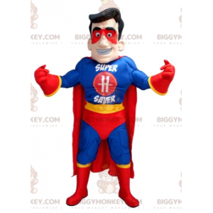 Superhero BIGGYMONKEY™ Mascot Costume Blue Yellow Red Outfit -