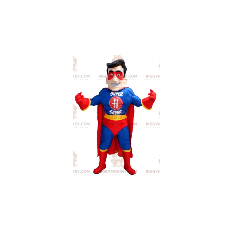 Superhero BIGGYMONKEY™ Mascot Costume Blue Yellow Red Outfit -