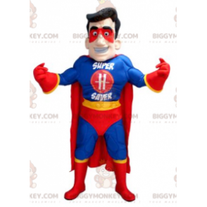 Superhero BIGGYMONKEY™ Mascot Costume Blue Yellow Red Outfit –