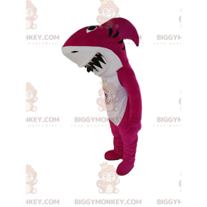 BIGGYMONKEY™ Maskottchenkostüm fuchsiafarbener Hai mit riesigem