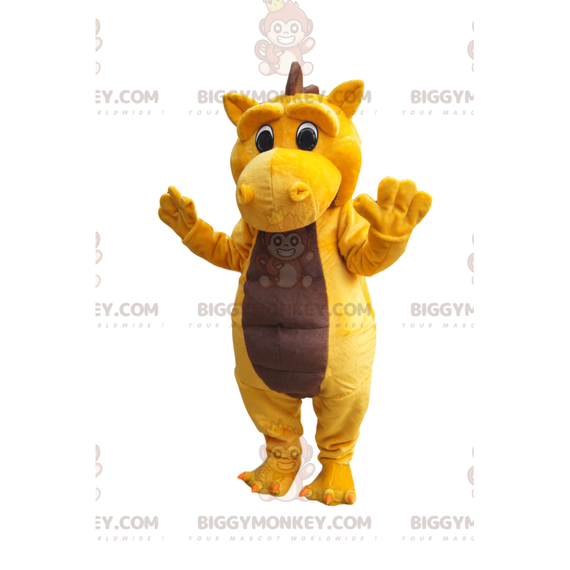 Costume de mascotte BIGGYMONKEY™ de dinosaure jaune et marron Costume de mascotte BIGGYMONKEY™ de dinosaure jaune et marron