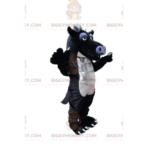 Costume de mascotte BIGGYMONKEY™ de dragon noir et gris rigolo.