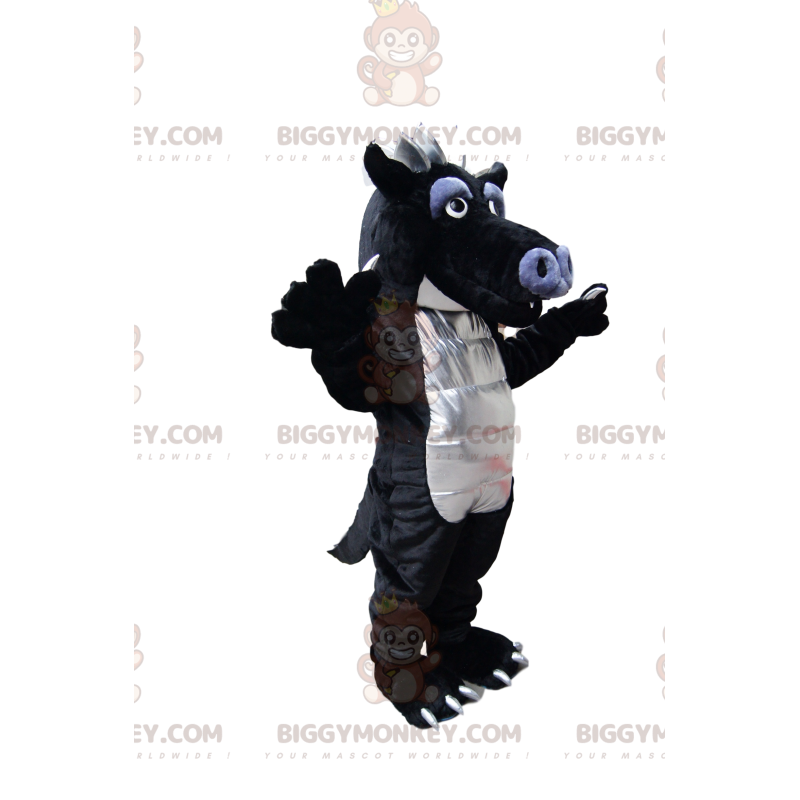 Funny black and gray dragon BIGGYMONKEY™ mascot costume. dragon