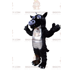 Costume de mascotte BIGGYMONKEY™ de dragon noir et gris rigolo.